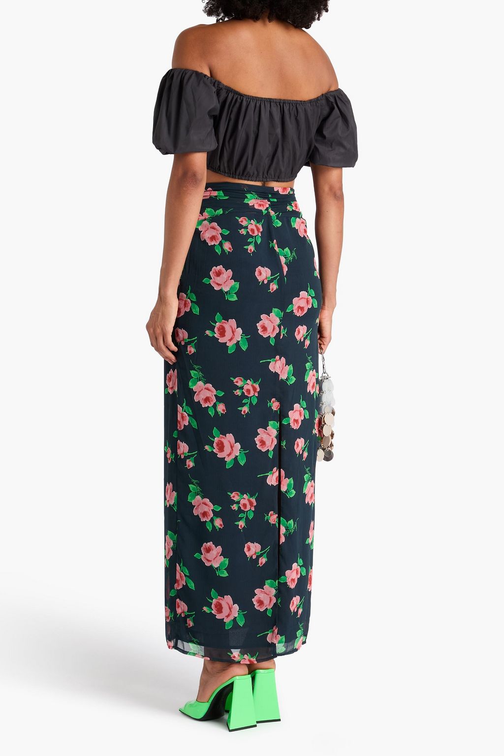 ROTATE BIRGER CHRISTENSEN ジョーゼット マキシスカート ルーシュ入り フローラルプリント