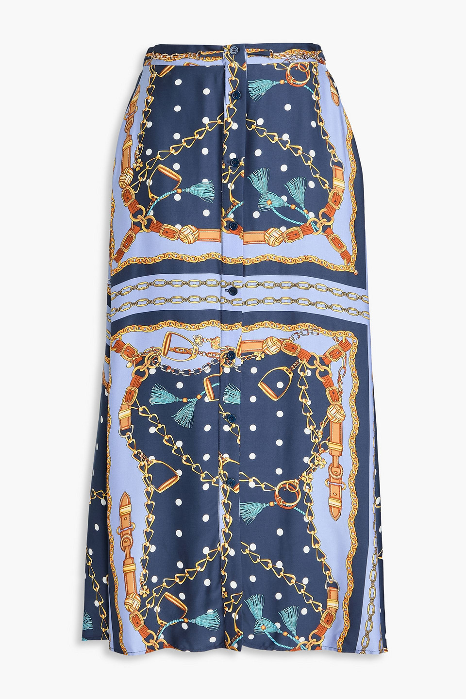 Maje Printed Crepe Midi Skirt In Blue