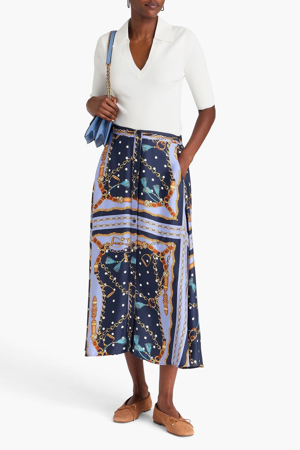 MAJE Printed crepe midi skirt