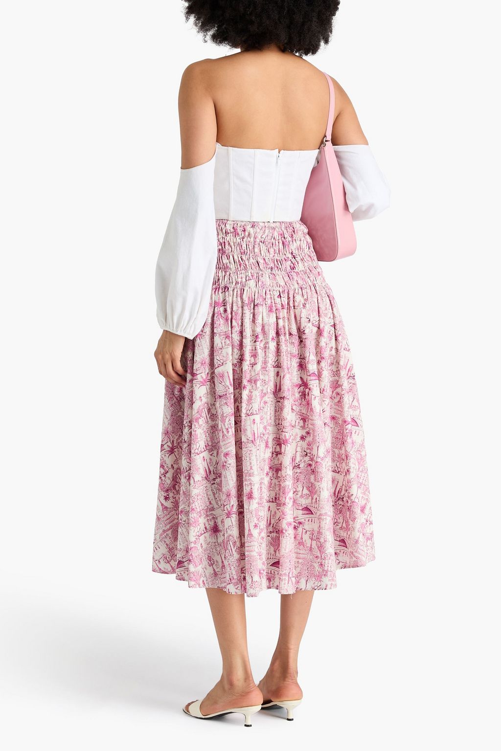MAJE Shirred printed cotton midi skirt