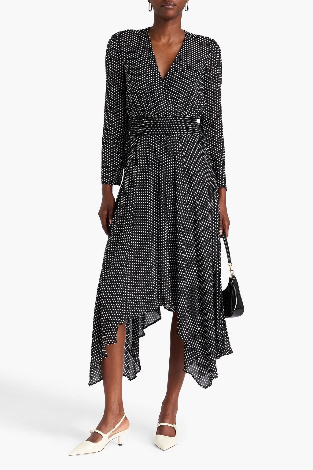 MAJE Wrap-effect polka-dot chiffon midi dress