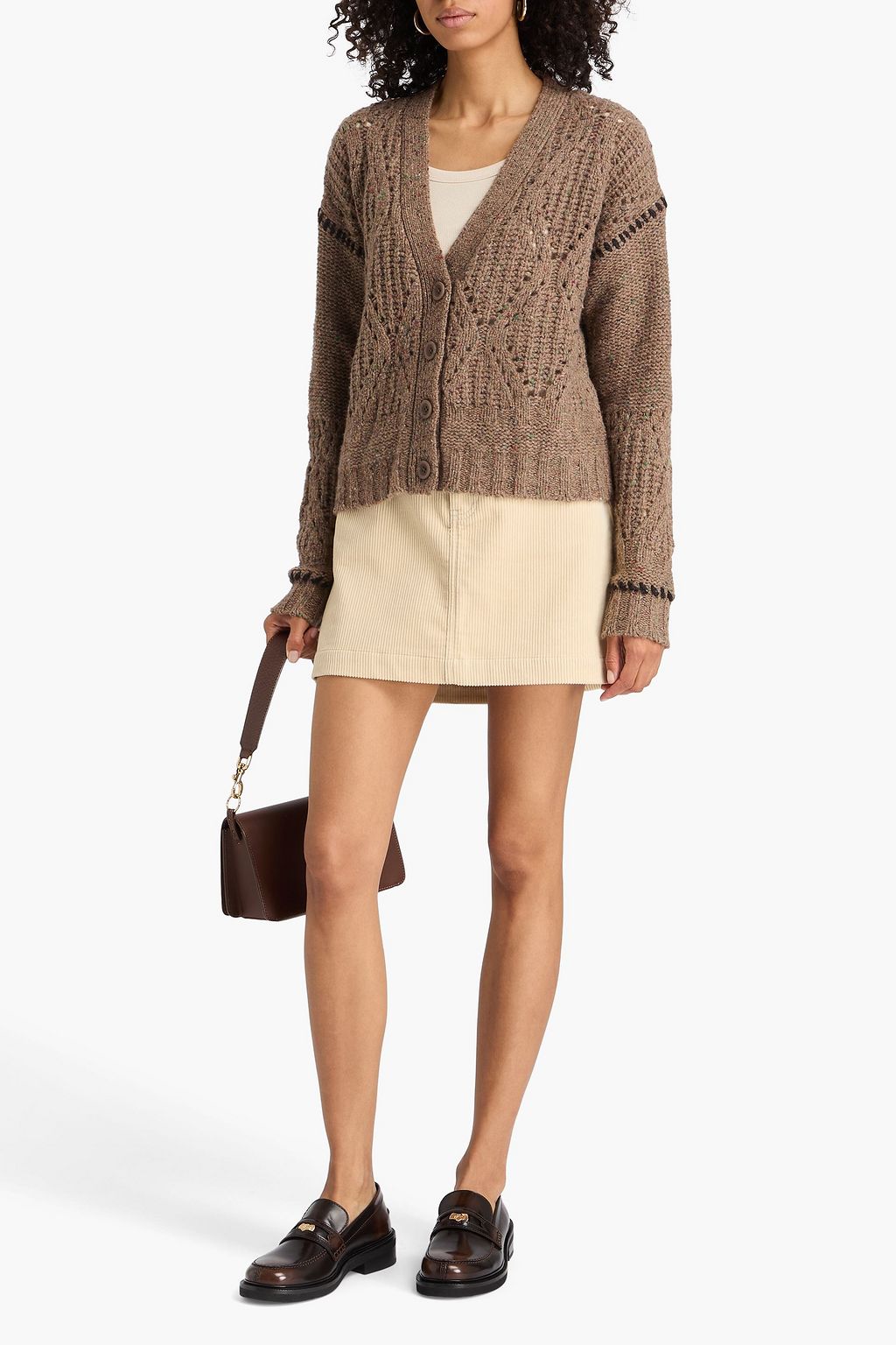 AUTUMN CASHMERE كارديغان من الكشمير المغزول بلونين بحبكة بوانتيل