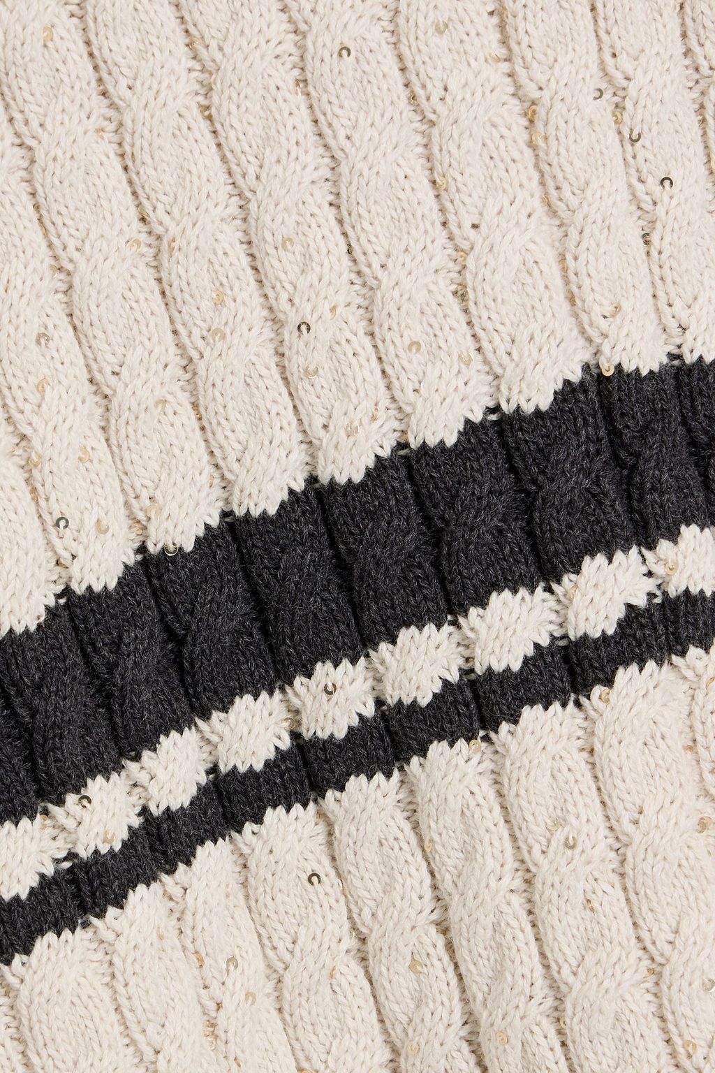 BRUNELLO CUCINELLI Sequin-embellished striped cable-knit cotton-blend poncho
