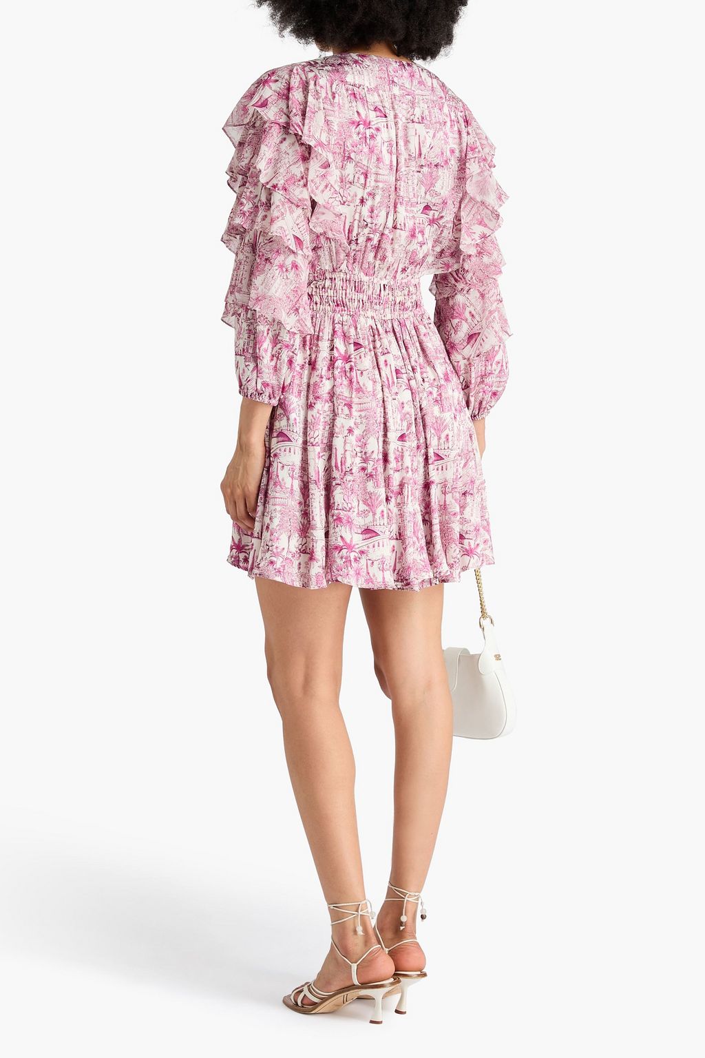 MAJE Ruffled printed crepe dress