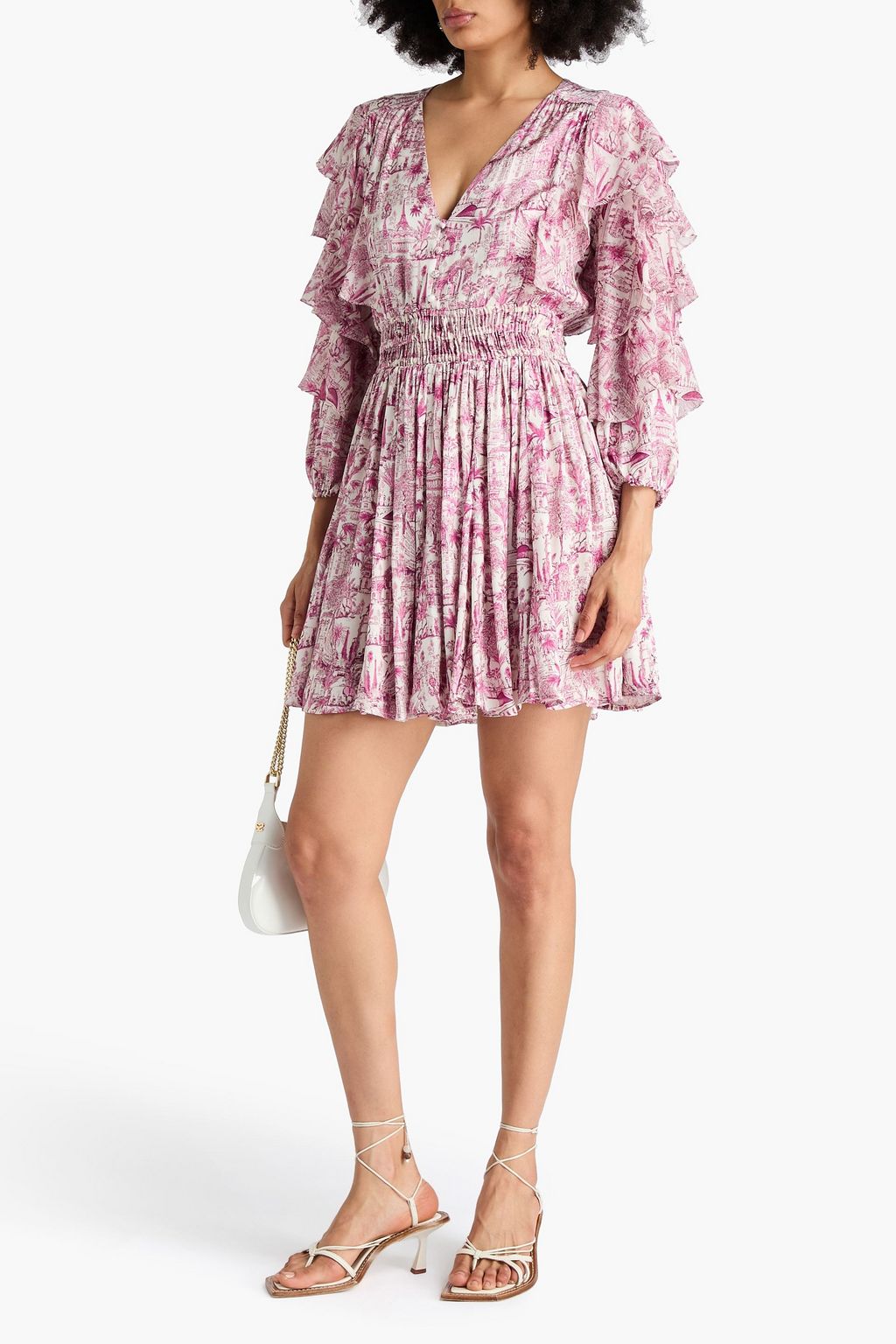 MAJE Ruffled printed crepe dress