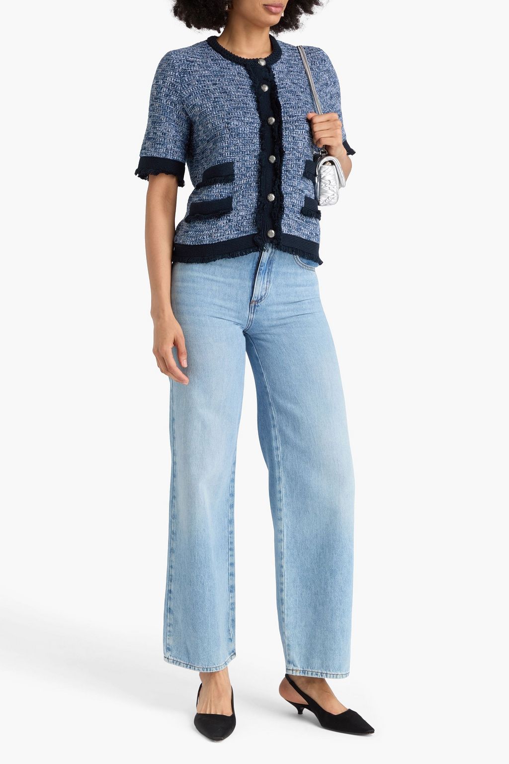 COTTON BY AUTUMN CASHMERE Frayed crochet-knit cotton jacket