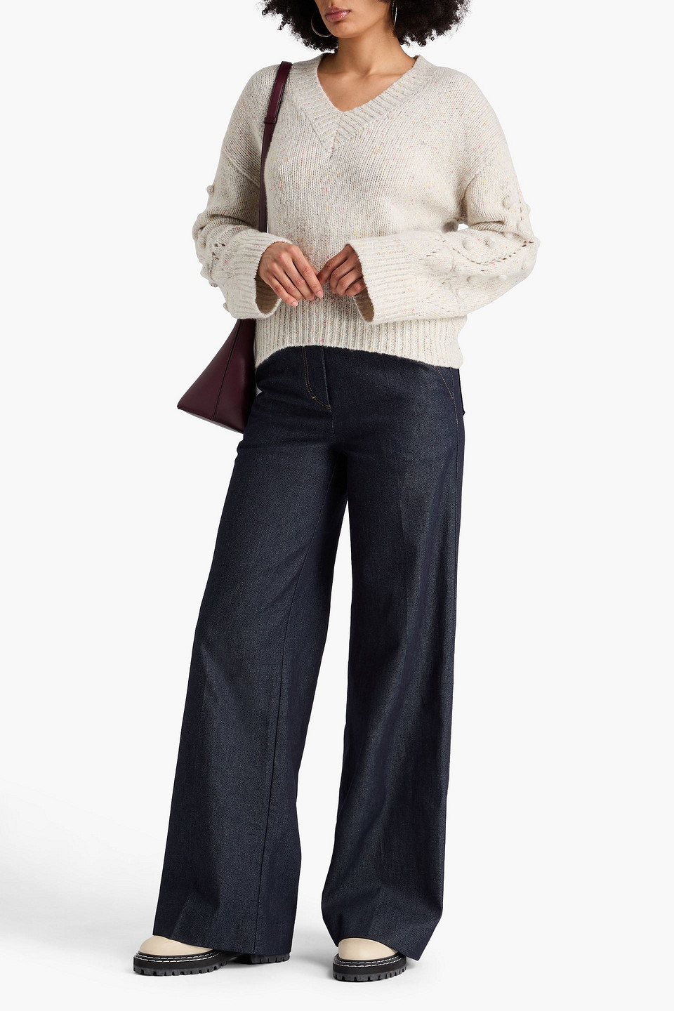  Autumn Cashmere - Melierter Kaschmirpullover Mit Pomponverzierung - Weiß - Xs 