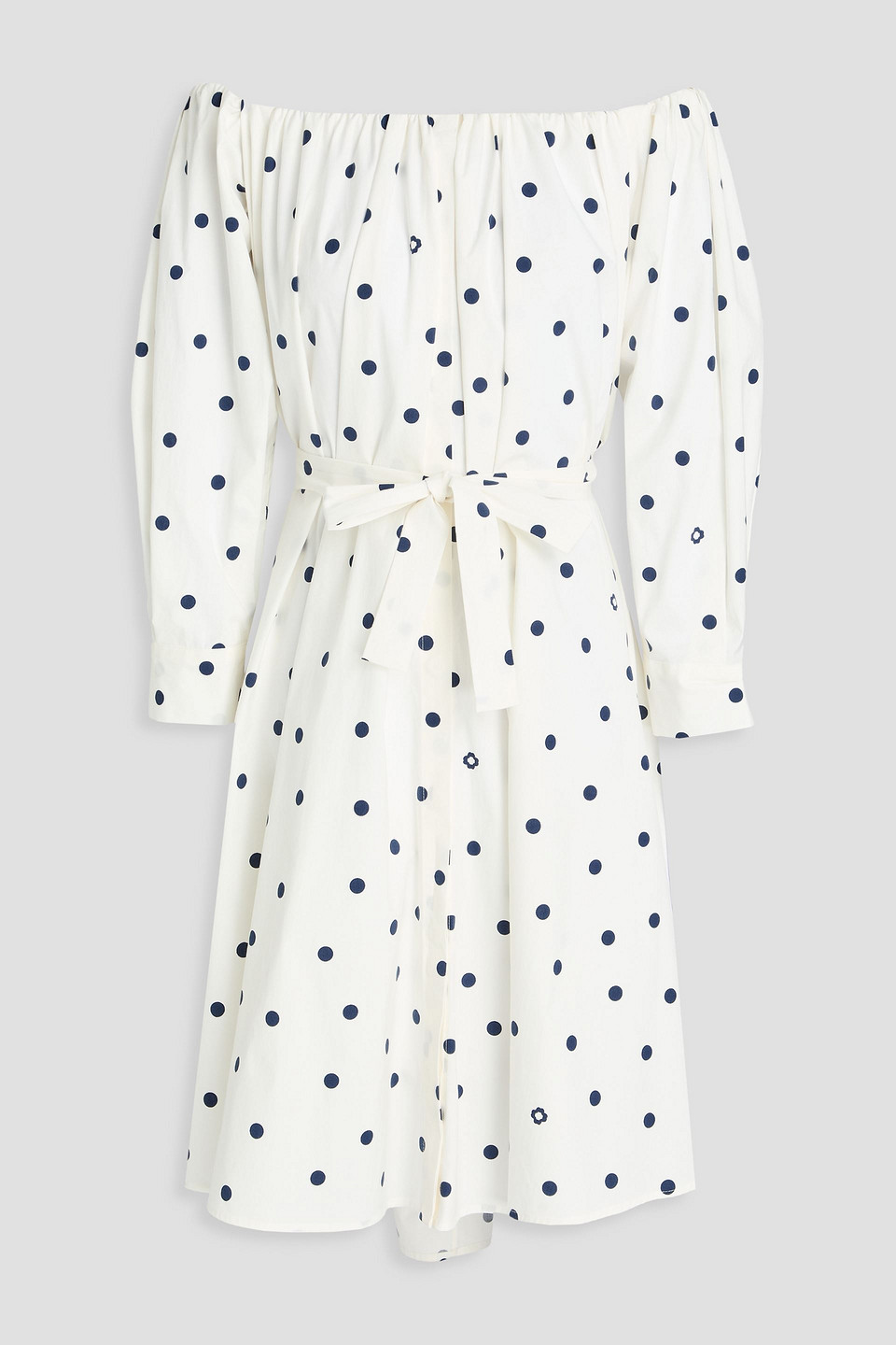 maje - off-the-shoulder polka-dot cotton-blend poplin midi dress - white - 0
