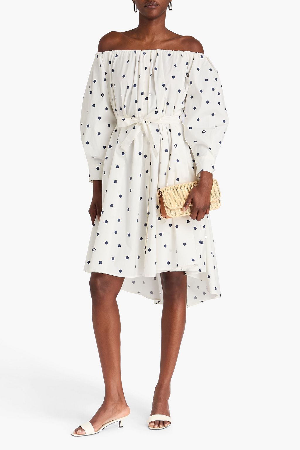MAJE Polka-dot cotton-blend poplin midi dress