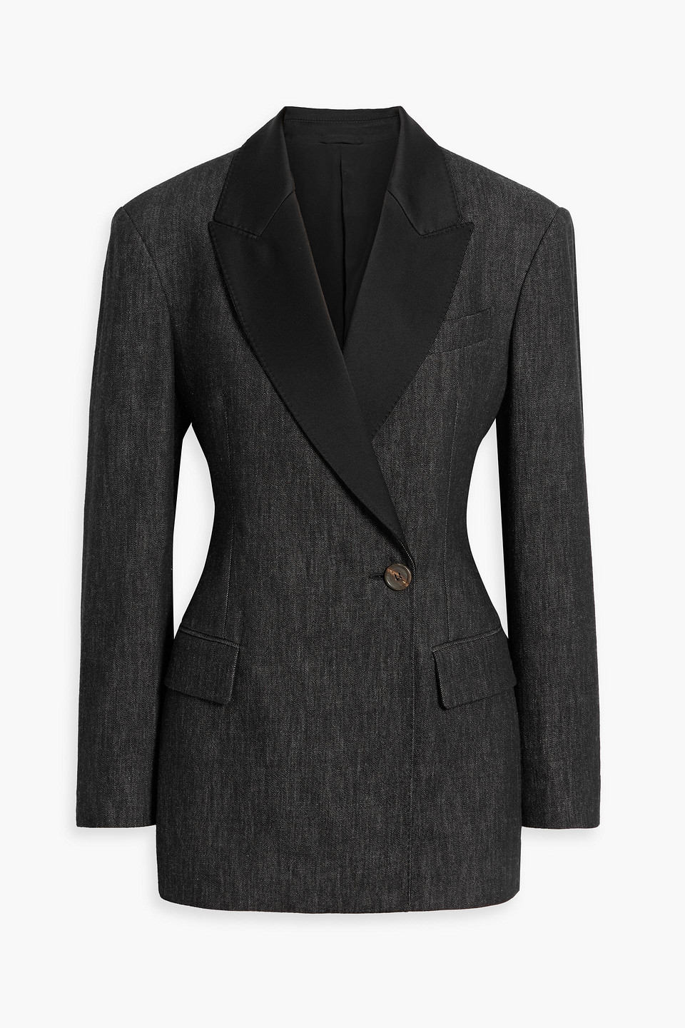 Satin-trimmed double-breasted denim blazer