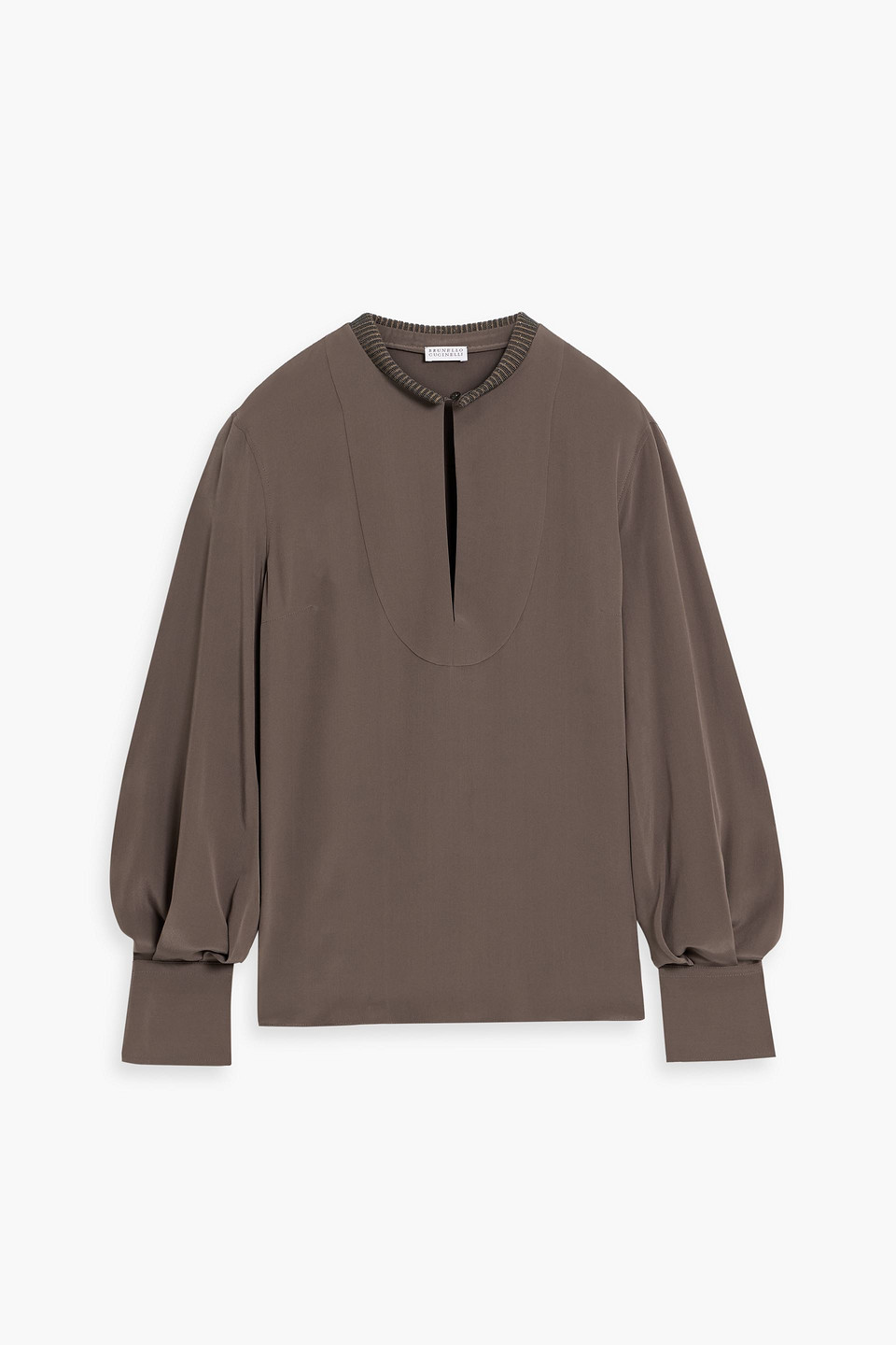 Bead-embellished silk crepe de chine blouse