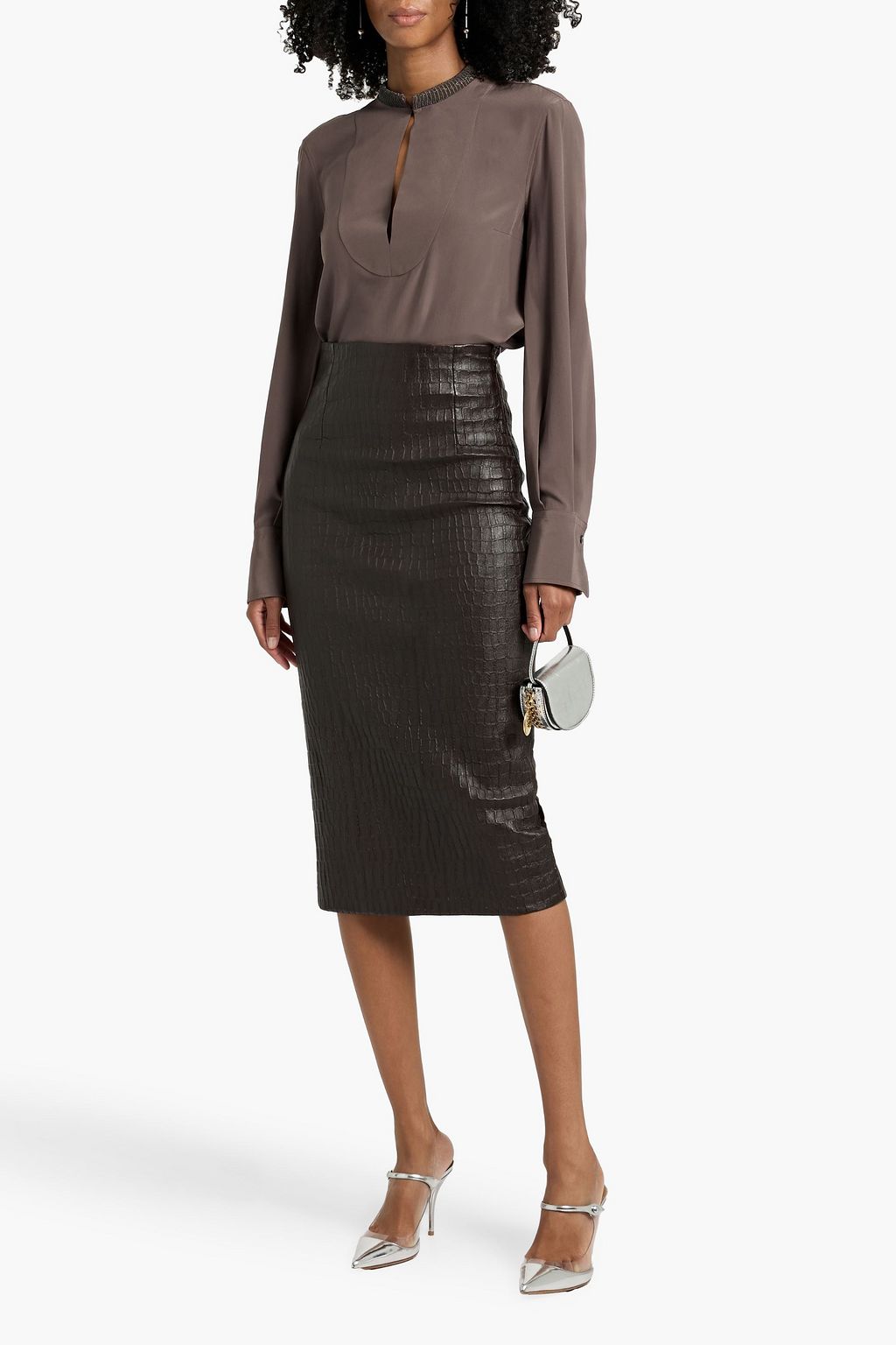 BRUNELLO CUCINELLI Bead-embellished silk crepe de chine blouse