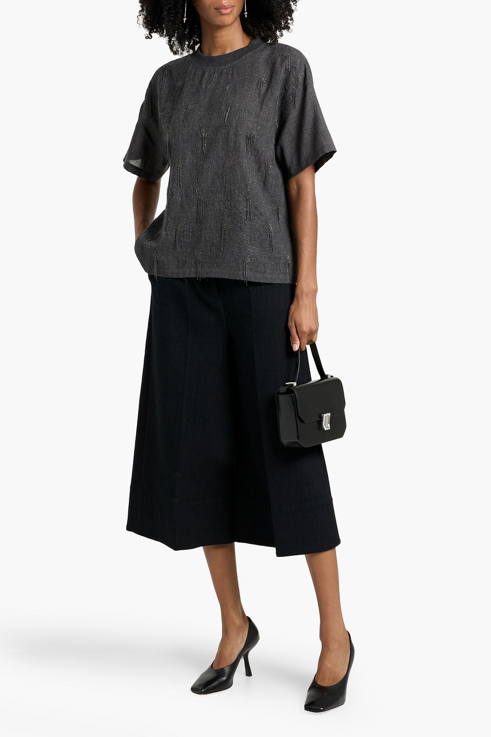 Brunello Cucinelli Bead-embellished Wool Top In Gray