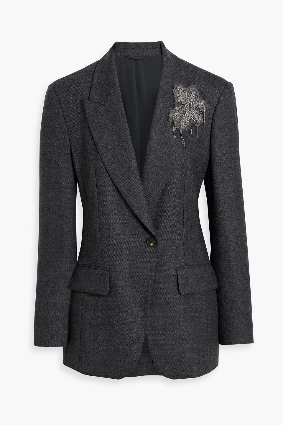 Brunello Cucinelli Bead-embellished Wool And Cotton-blend Blazer In Blue