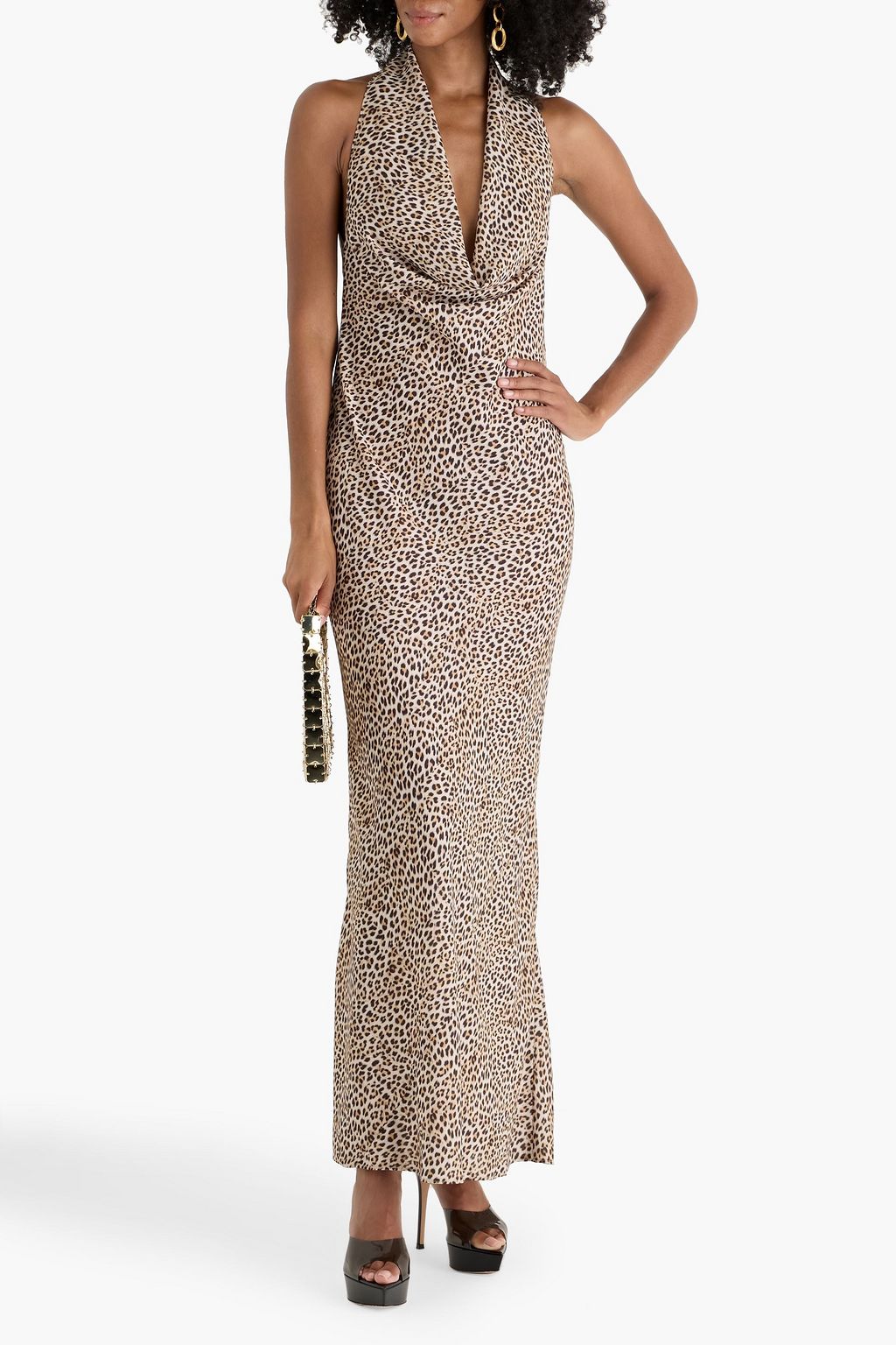NORMA KAMALI Draped leopard-print crepe de chine maxi dress