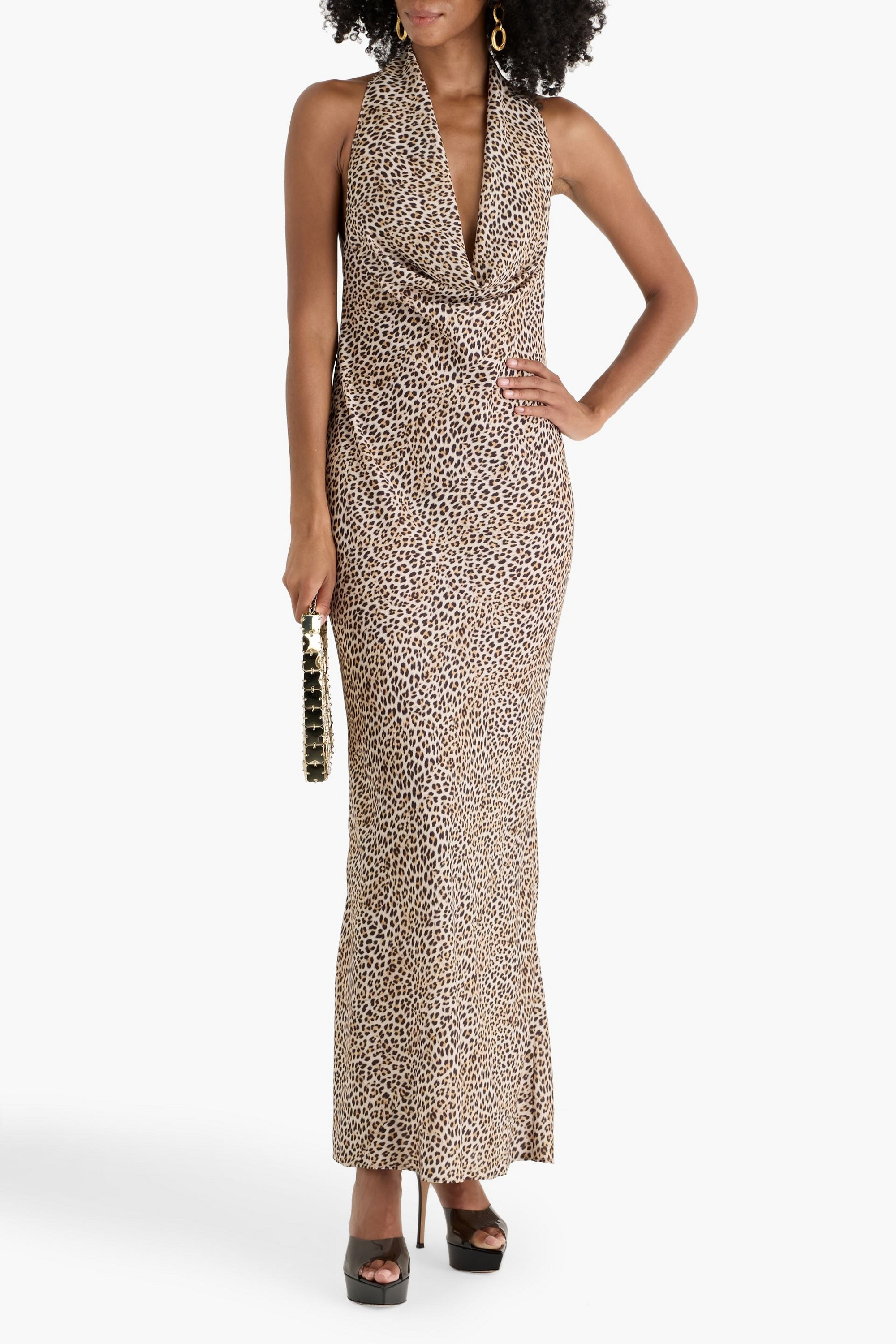 Norma Kamali Draped leopard-print crepe de chine gown