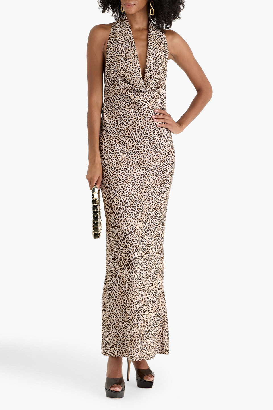 Norma Kamali Draped Leopard-print Crepe De Chine Maxi Dress In Neutral