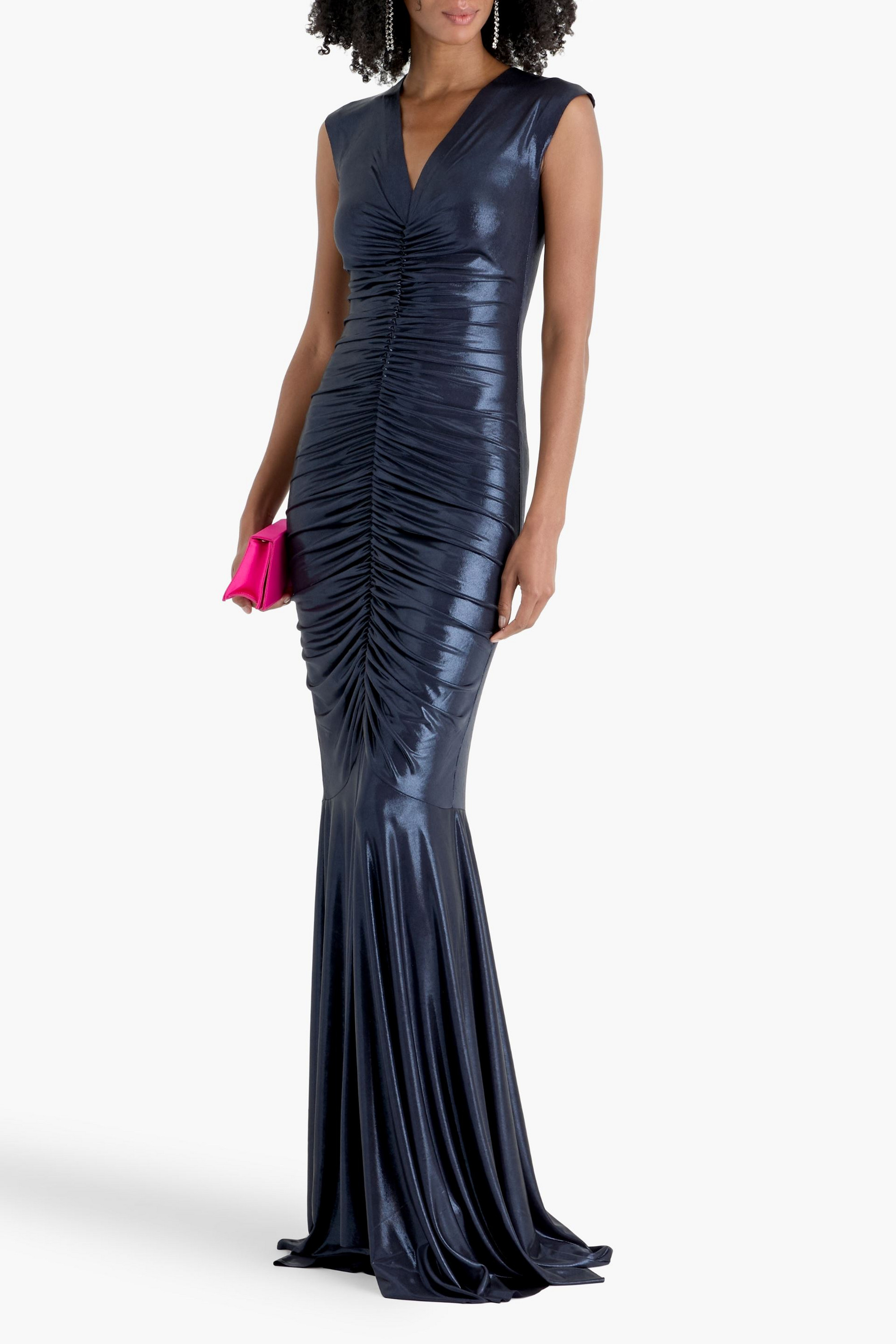 Norma Kamali Ruched lamé gown