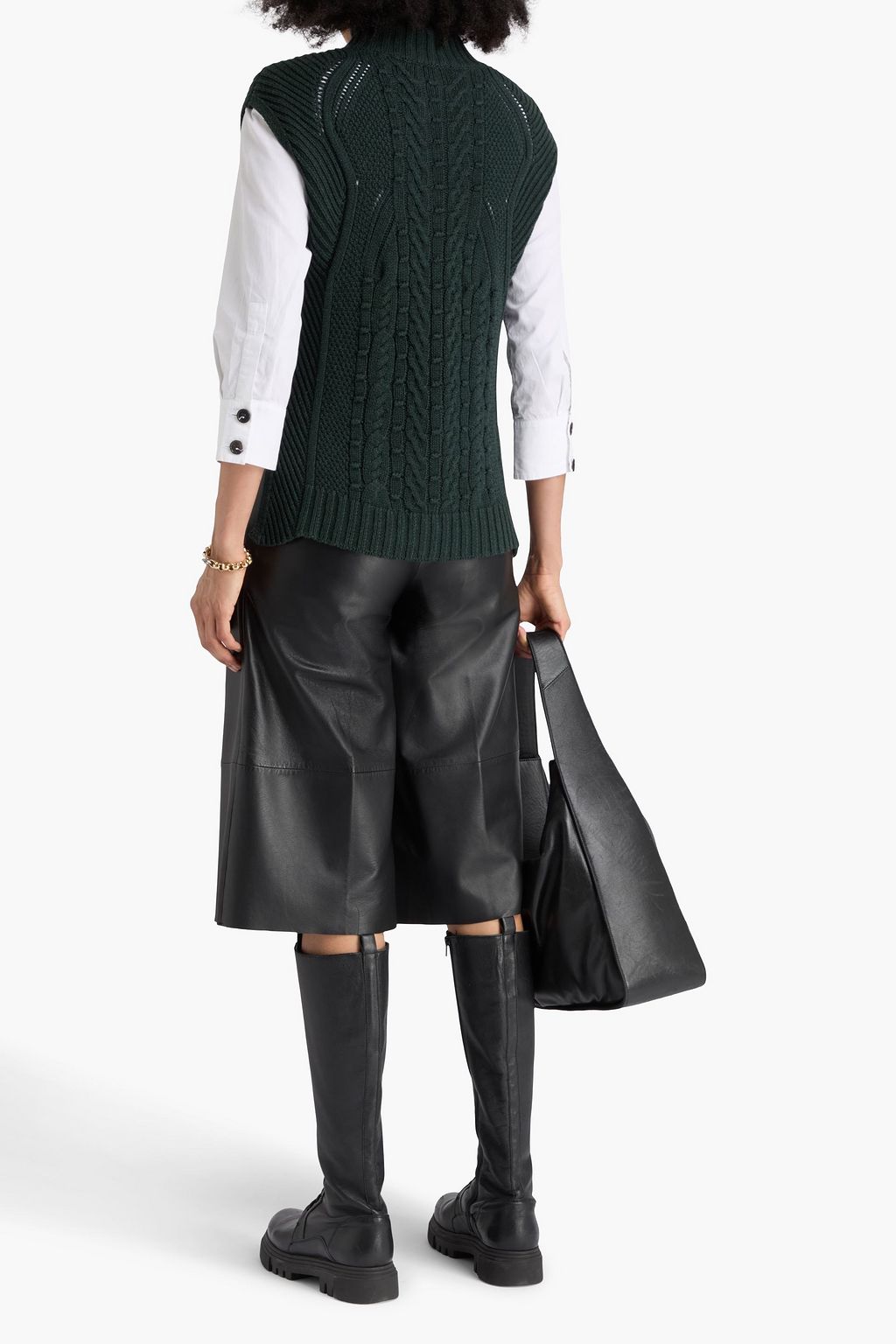 COTTON BY AUTUMN CASHMERE Cable-knit cotton turtleneck vest