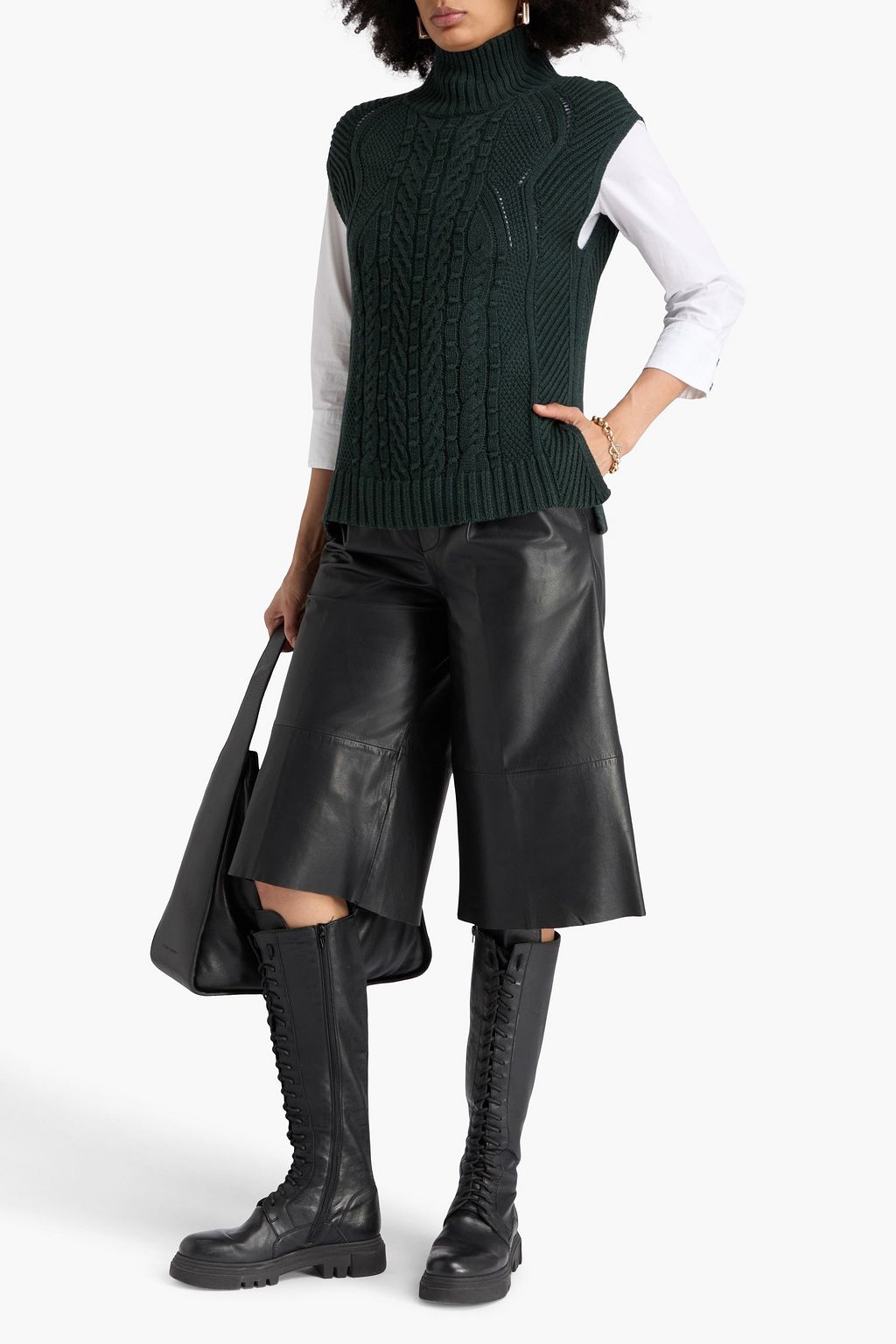 COTTON BY AUTUMN CASHMERE Cable-knit cotton turtleneck vest