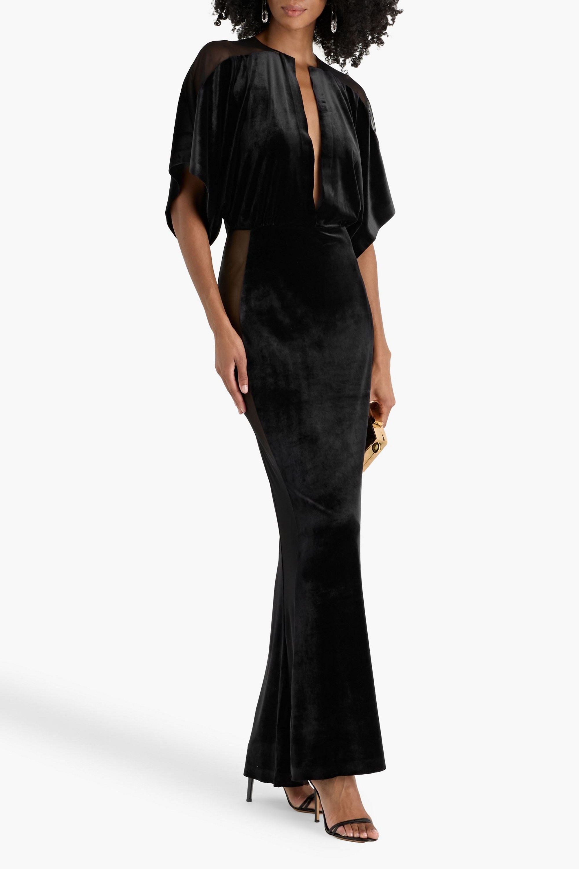 Norma Kamali Obie tulle-trimmed velvet gown