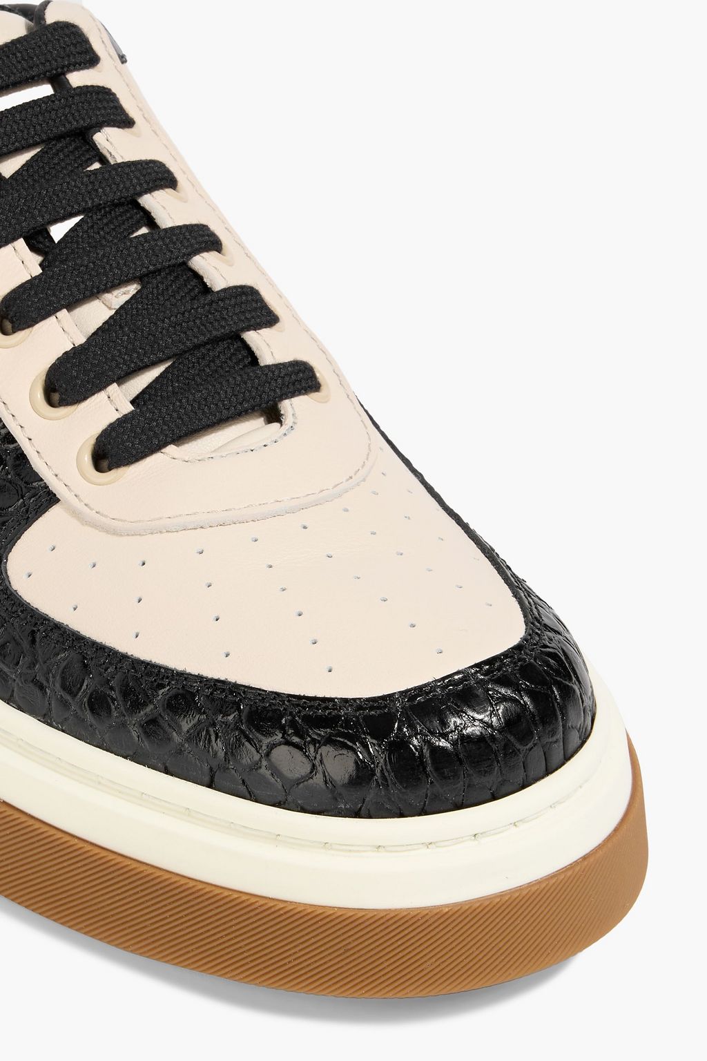 FERRAGAMO Cassina smooth and croc-effect leather sneakers