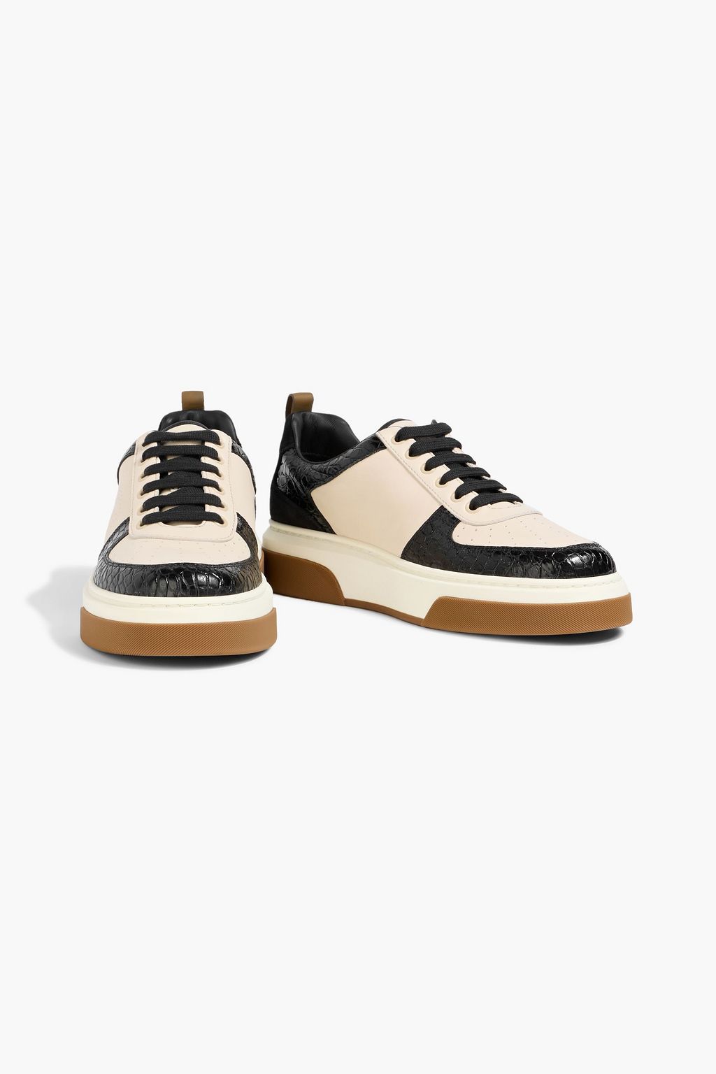 FERRAGAMO Cassina smooth and croc-effect leather sneakers