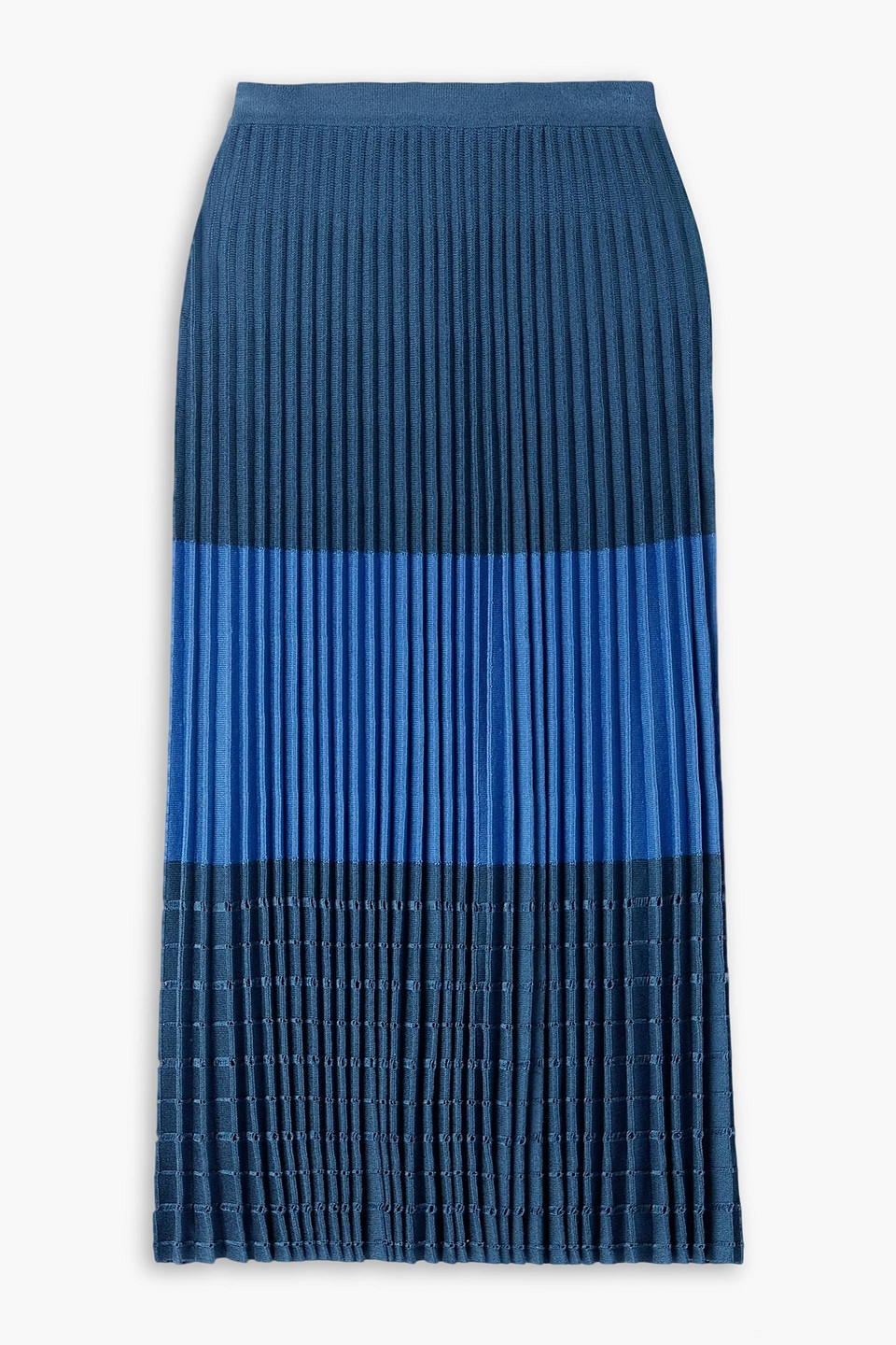 Partow Jade Striped Pleated Crochet-knit Cotton-blend Midi Skirt In Blue