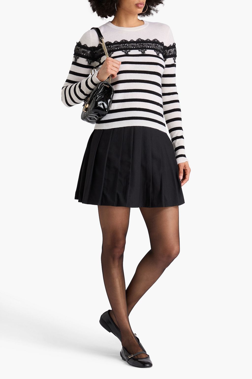 AUTUMN CASHMERE كنزة رياضية من الكشمير بحواف من الدانتيل بتصميم مخطط
