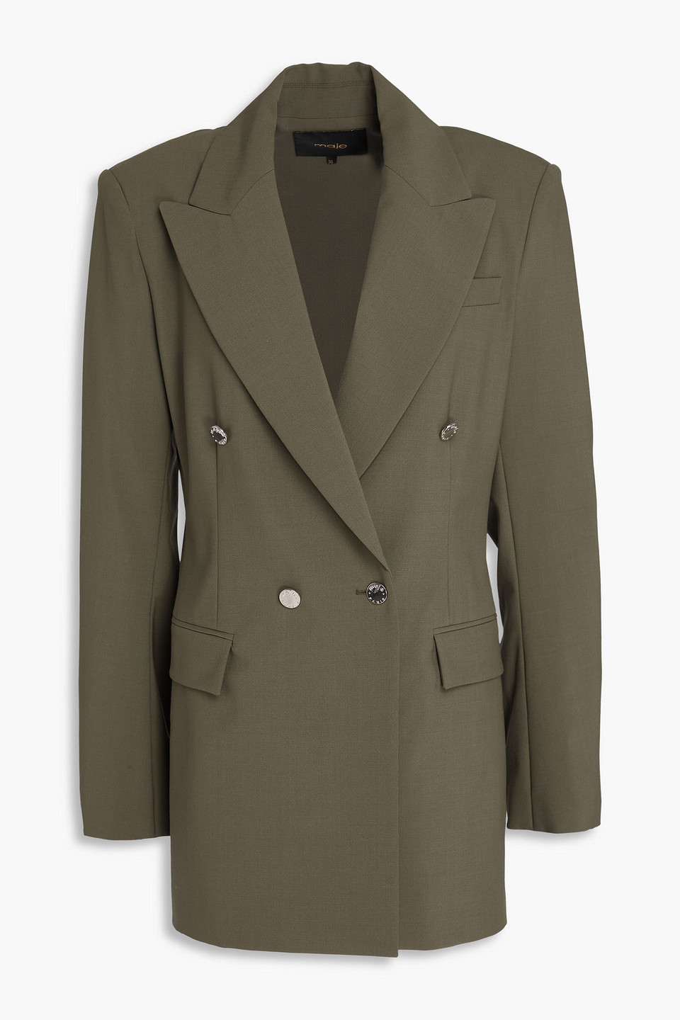 Maje Double-breasted Crepe Blazer In Green
