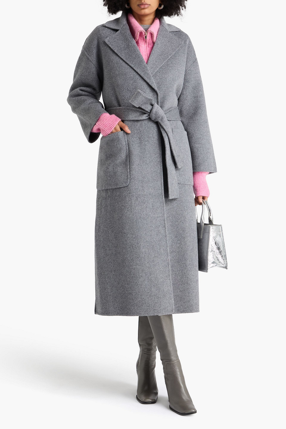 Maje Wool-blend Felt Coat In Blue