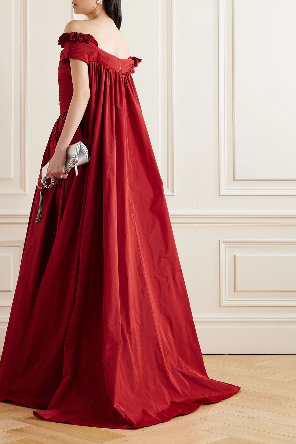 Elie Saab Off-the-shoulder Cape-effect Pleated Taffeta Gown In Red