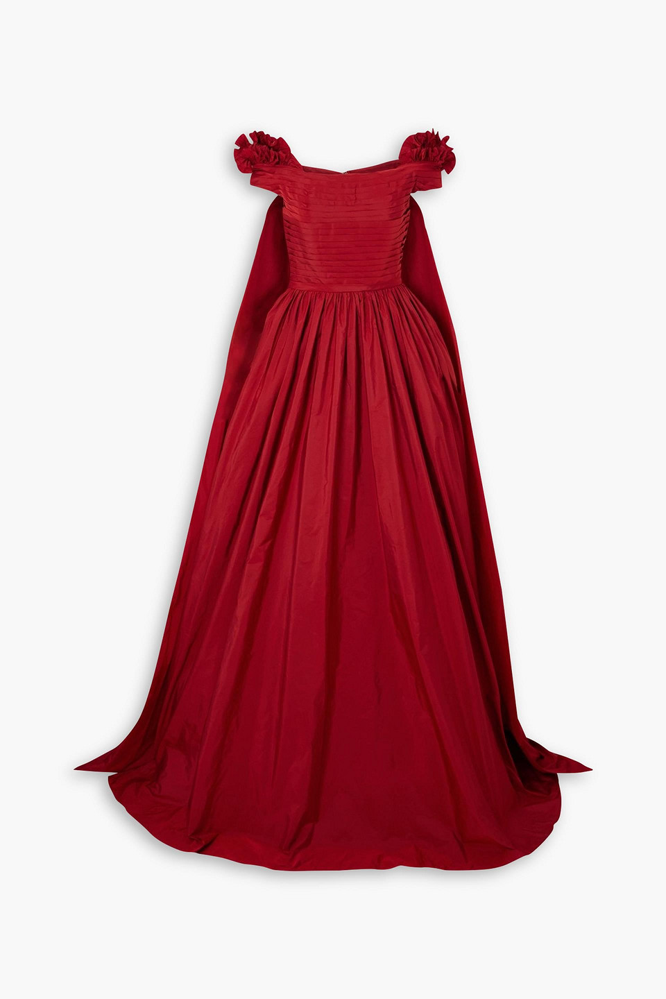 Elie Saab Off-the-shoulder Cape-effect Pleated Taffeta Gown In Red