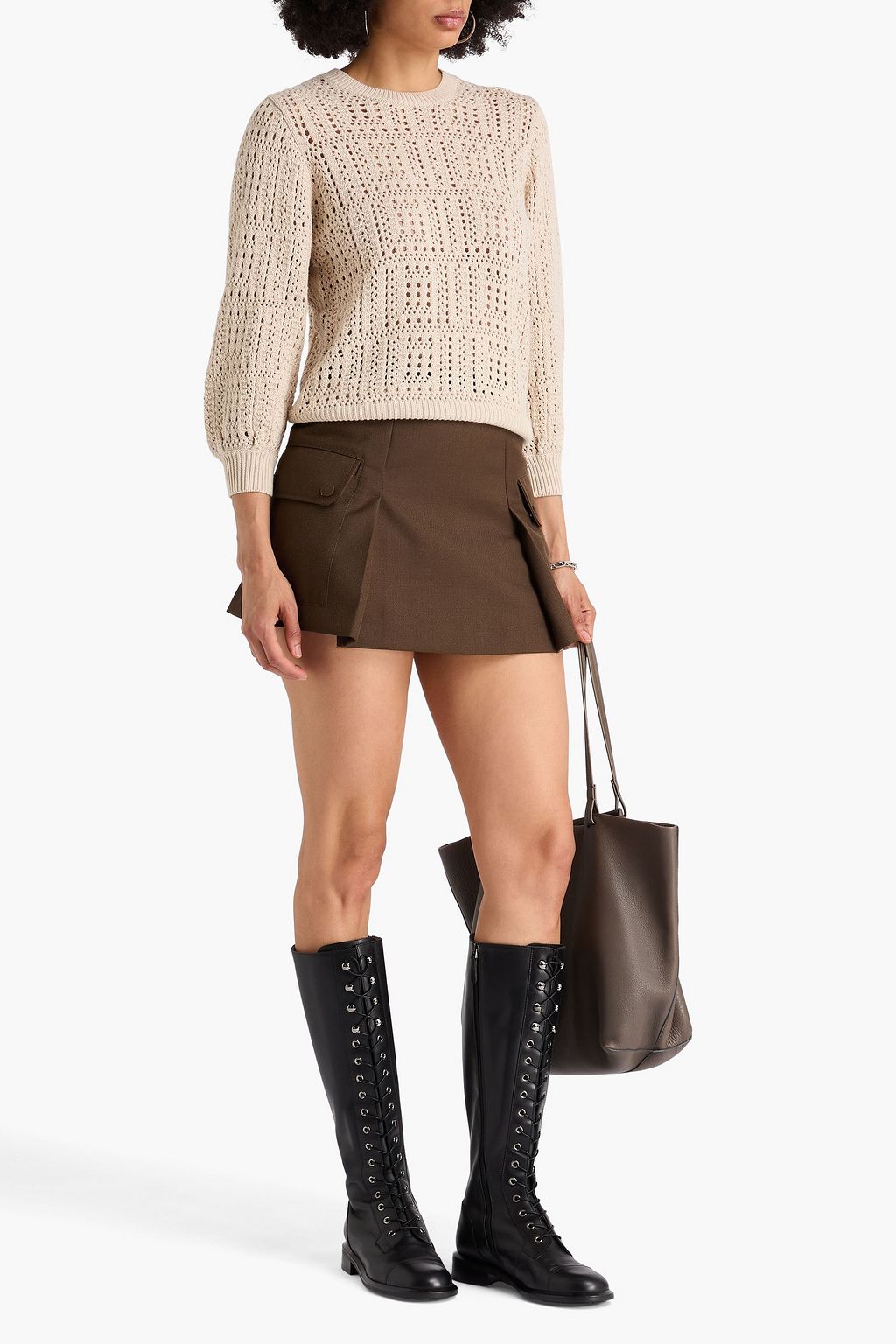 COTTON BY AUTUMN CASHMERE كنزة رياضية من القطن بحبكة بوانتيل