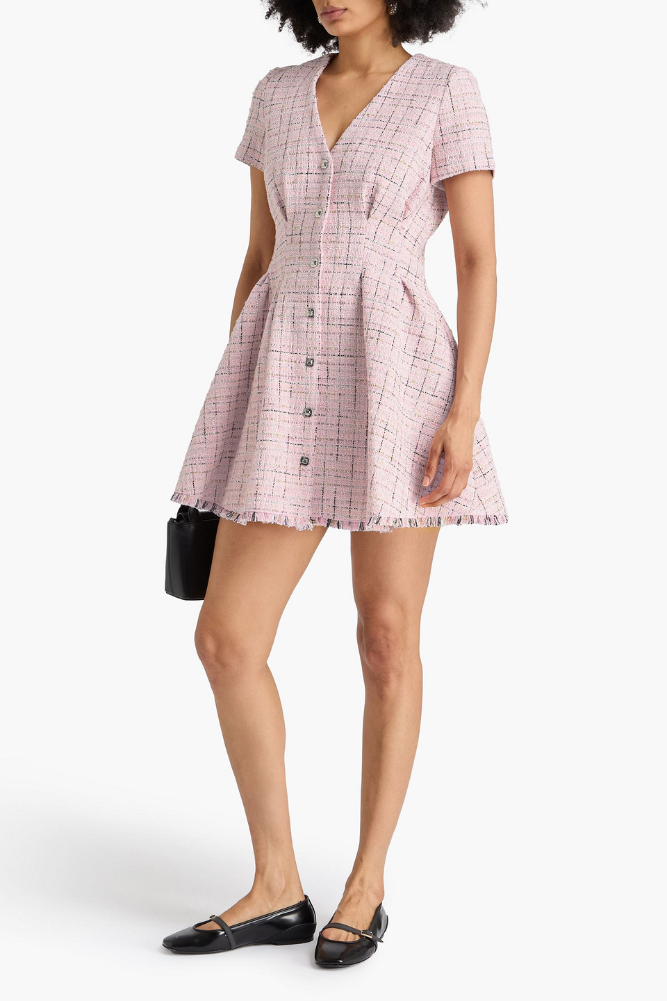  Maje - Hemdkleid In Minilänge Aus Metallic-tweed Mit Karomuster - Pink - Fr 36 