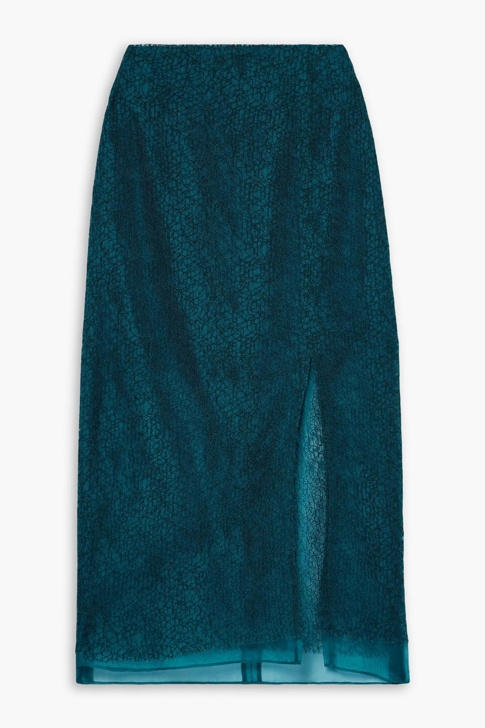 Jason Wu Collection Layered Corded Lace And Silk-organza Midi Skirt In Blue