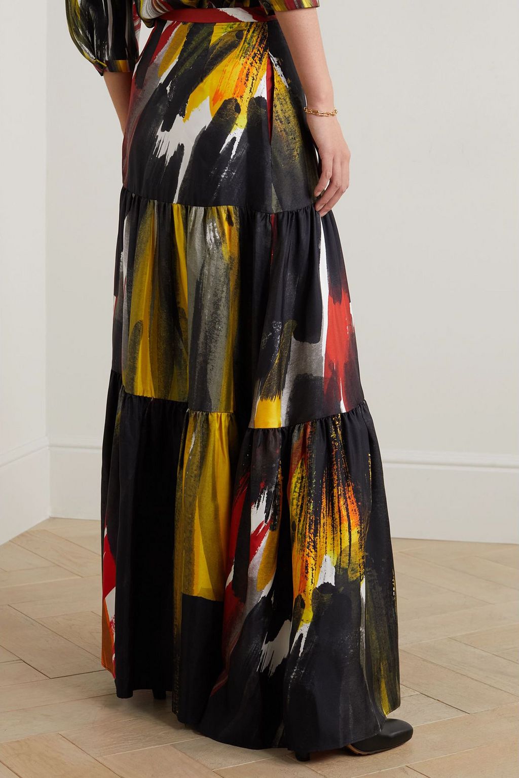 GABRIELA HEARST Morse printed tiered silk-twill maxi skirt