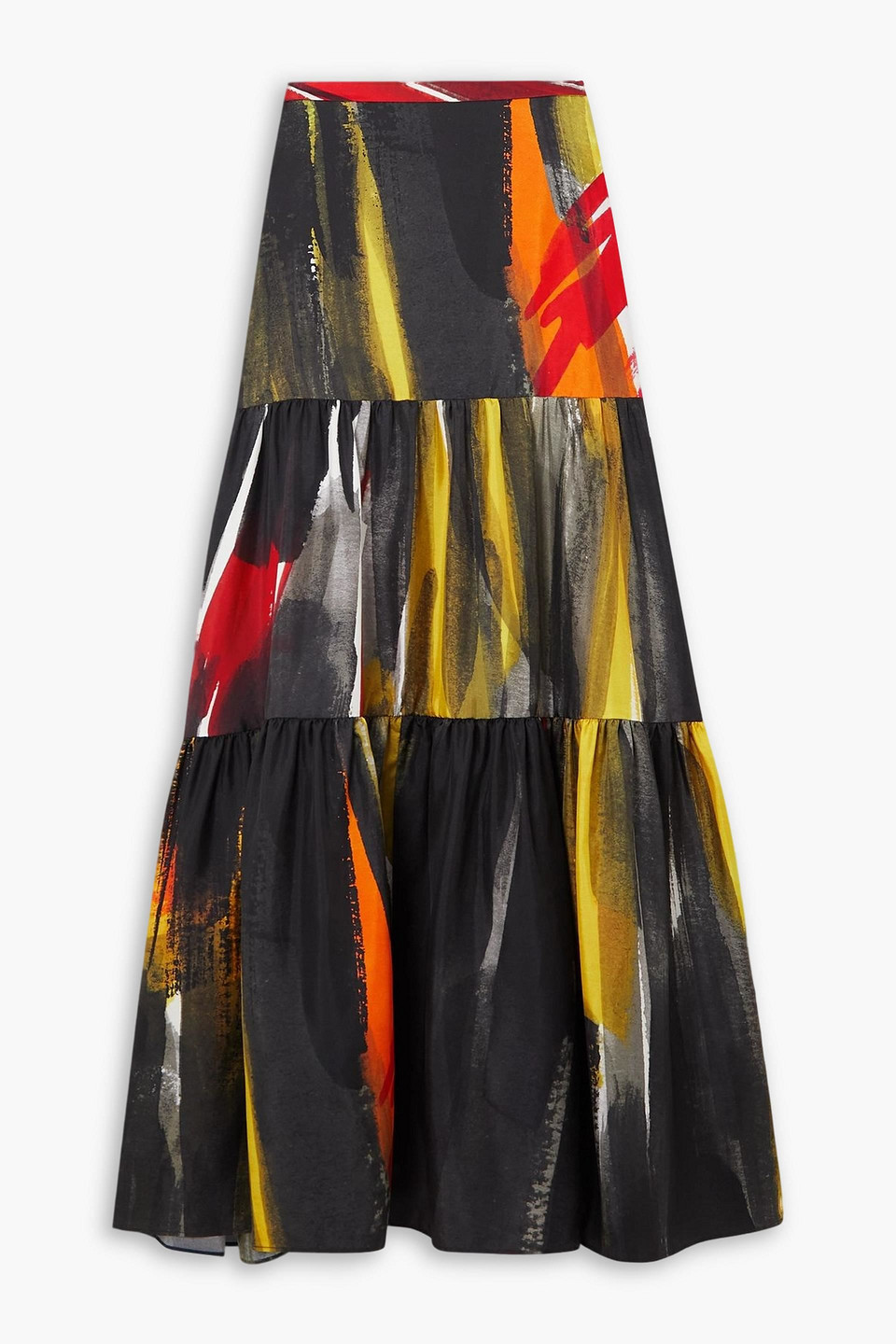 Morse printed tiered silk-twill maxi skirt
