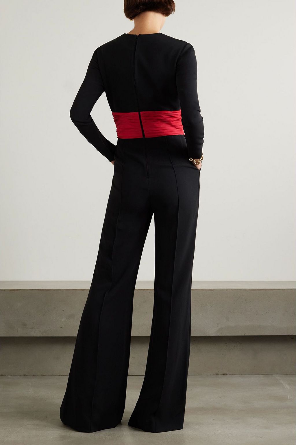 ELIE SAAB Plissé taffeta-trimmed crepe jumpsuit