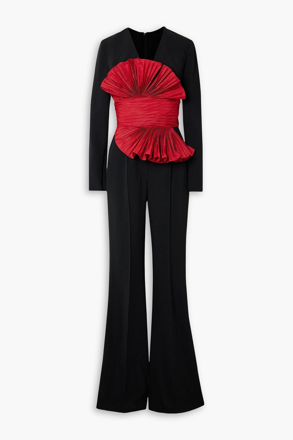 Elie Saab Plissé Taffeta-trimmed Crepe Jumpsuit In Black
