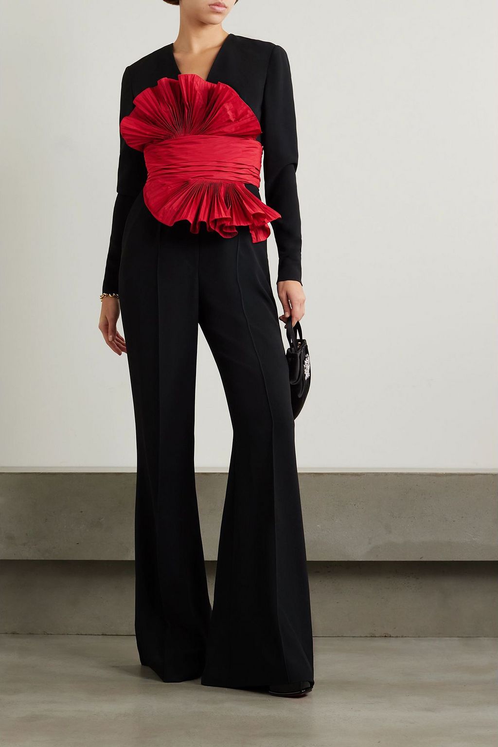 ELIE SAAB Plissé taffeta-trimmed crepe jumpsuit