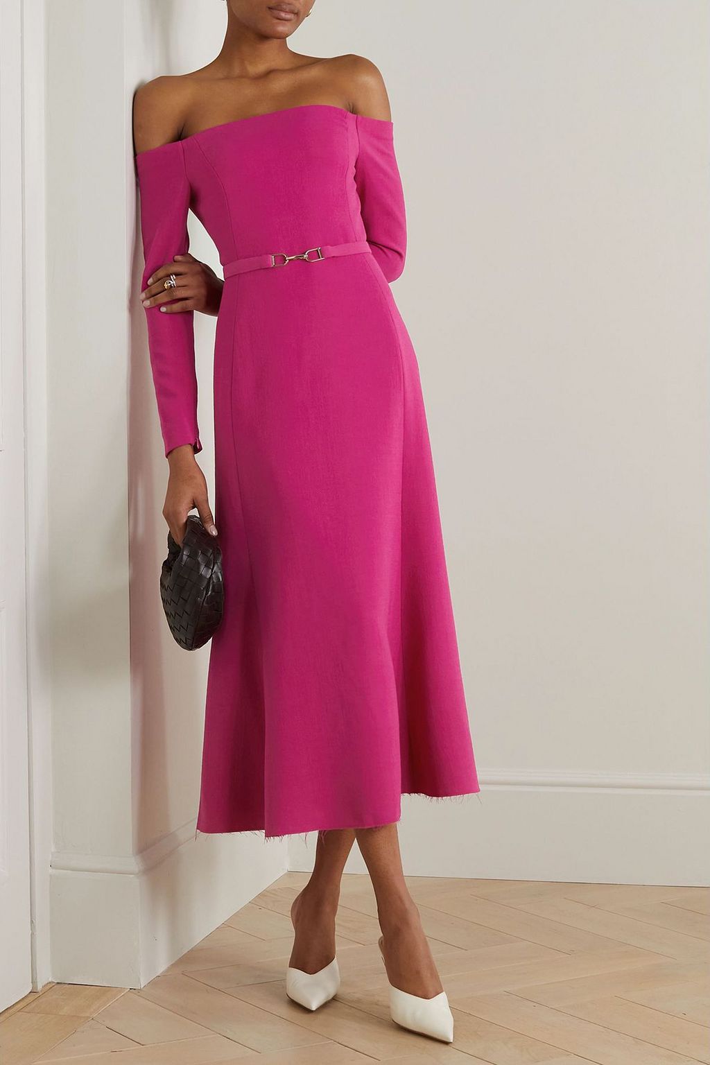 GABRIELA HEARST Carole off-the-shoulder belted wool-crepe dress