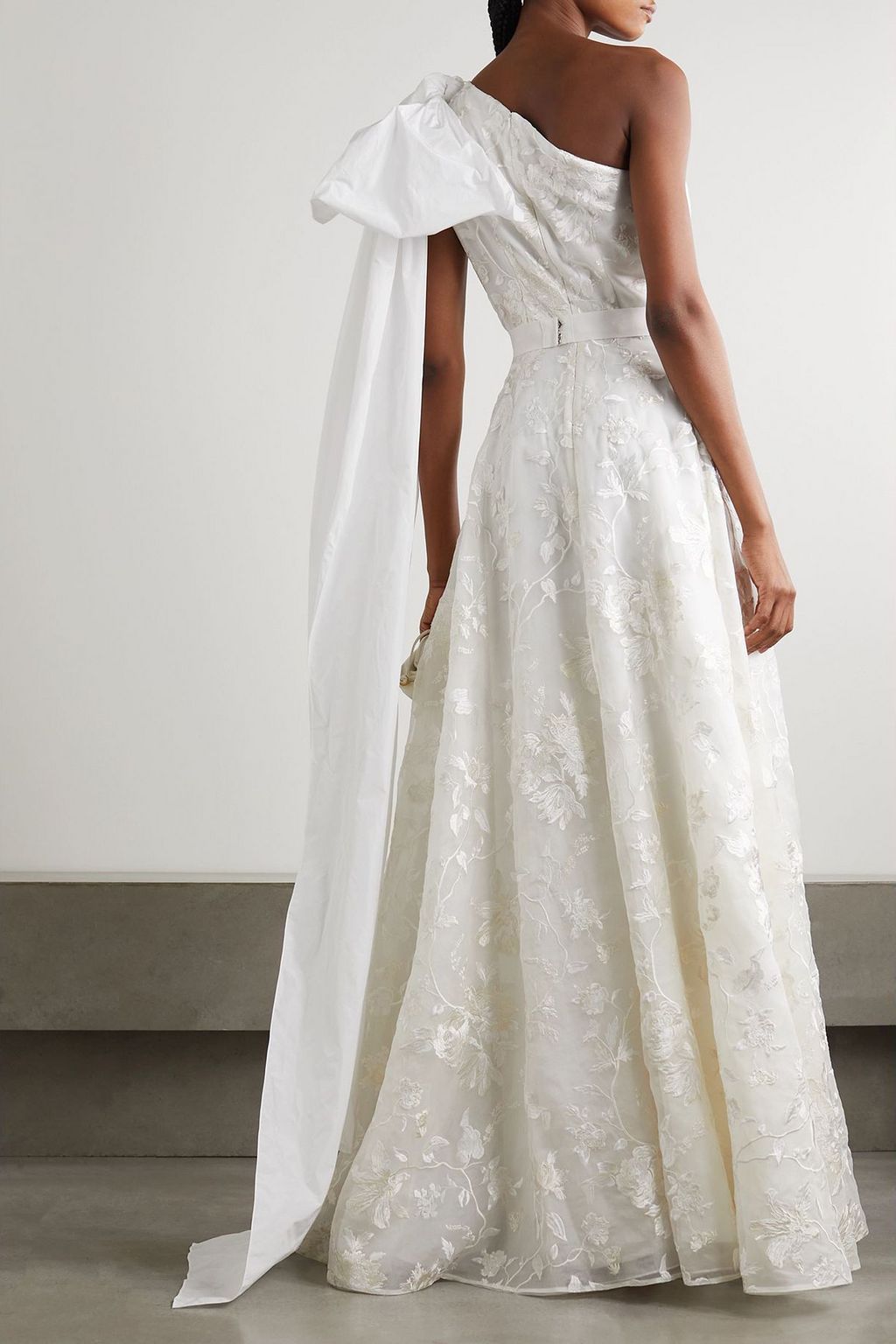 ERDEM One-shoulder poplin-trimmed embroidered organza gown