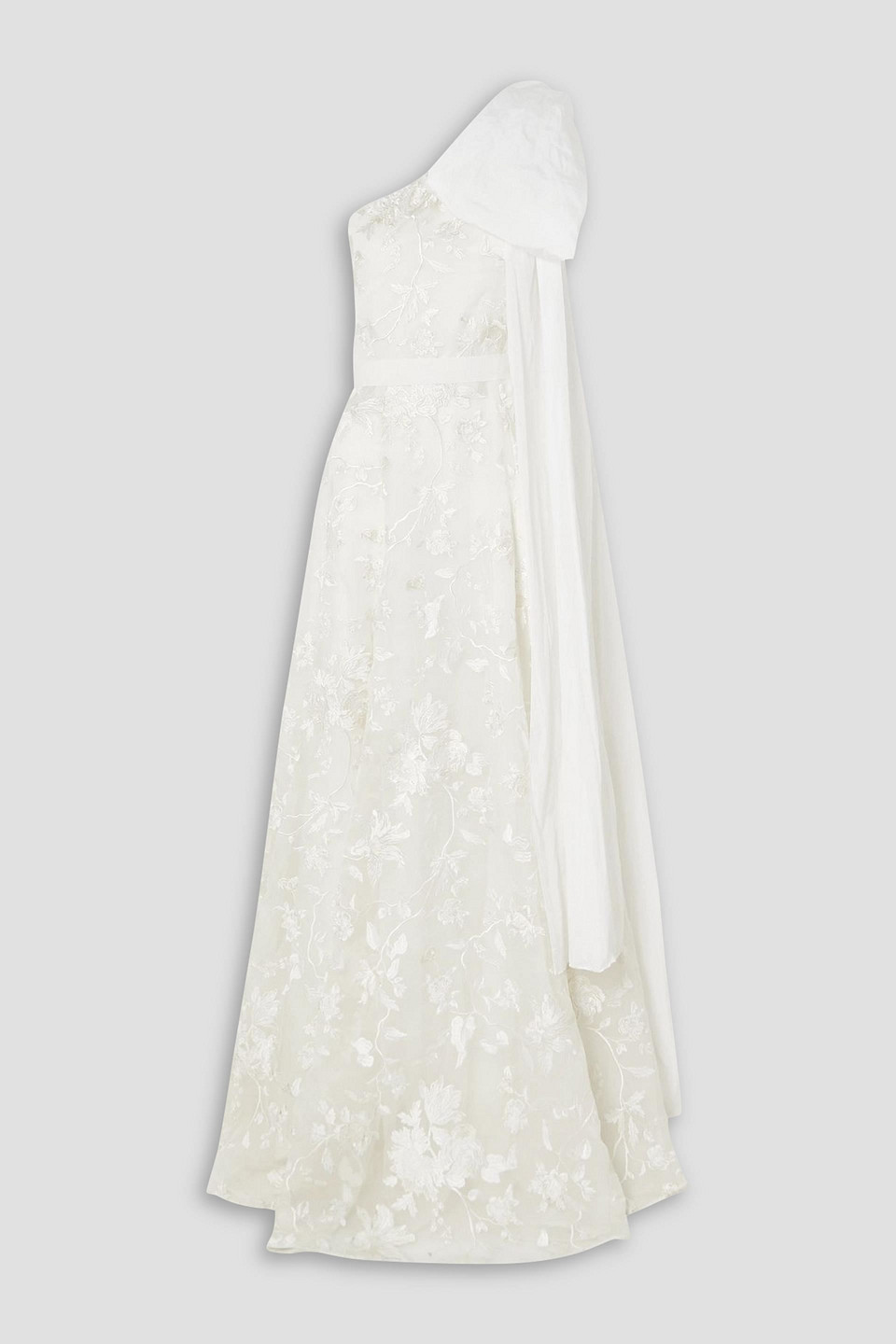 Erdem Asymmetrische Robe Aus Organza Mit Besätzen Aus Popeline In White