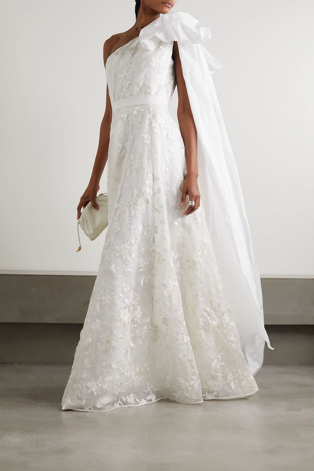 ERDEM One-shoulder poplin-trimmed embroidered organza gown