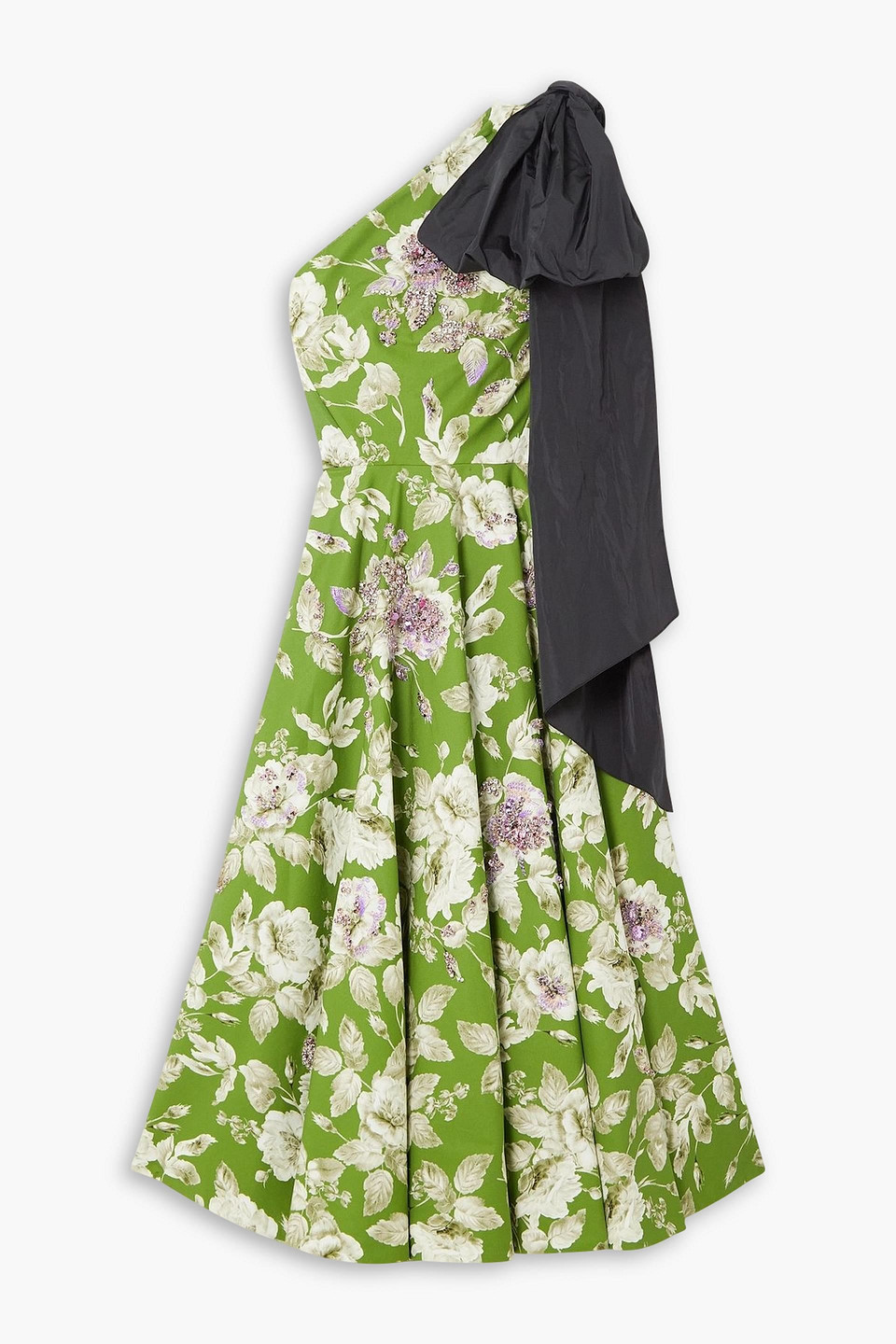 Erdem Johanne One-shoulder Crystal-embellished Cotton-faille Gown In Green