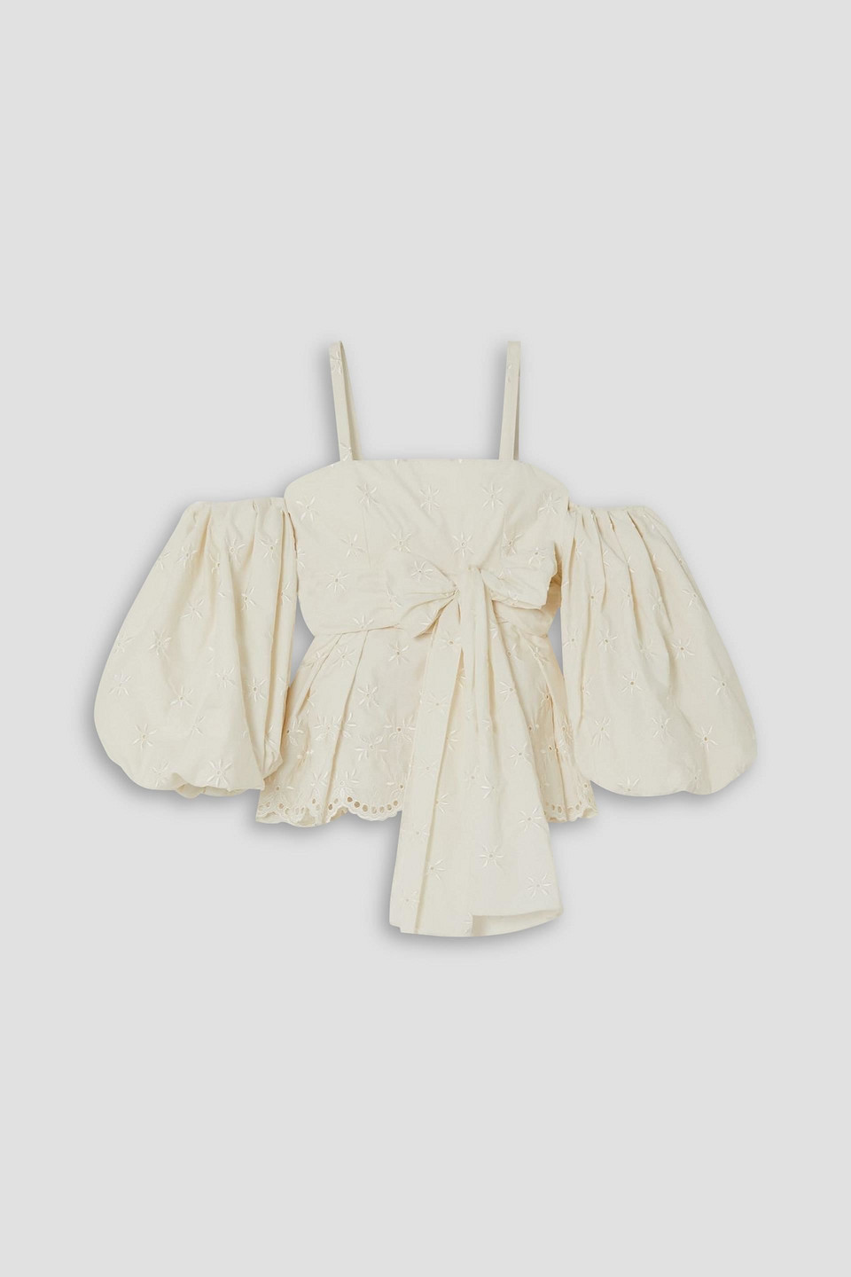 Erdem Maryam Convertible Bow-detailed Broderie Anglaise Poplin Blouse In Sand
