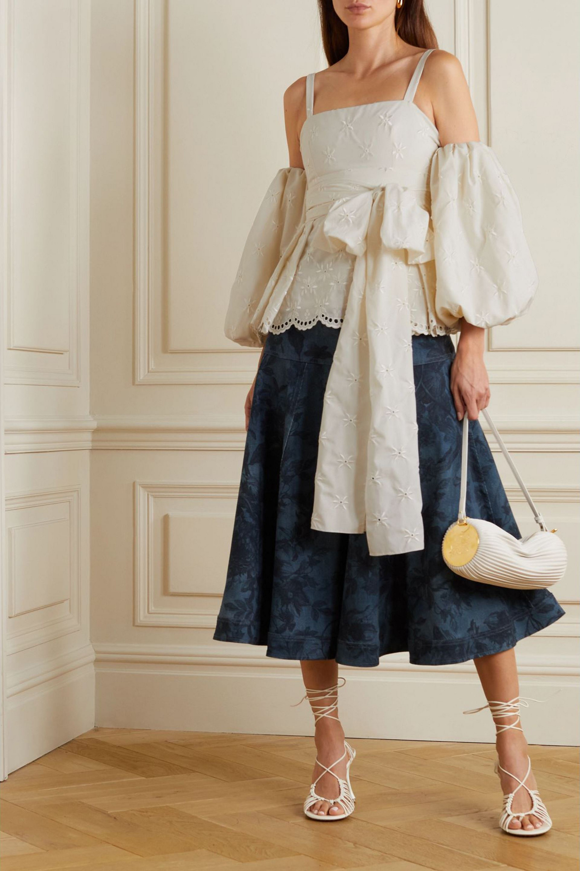 Erdem Maryam convertible bow-detailed broderie anglaise poplin blouse