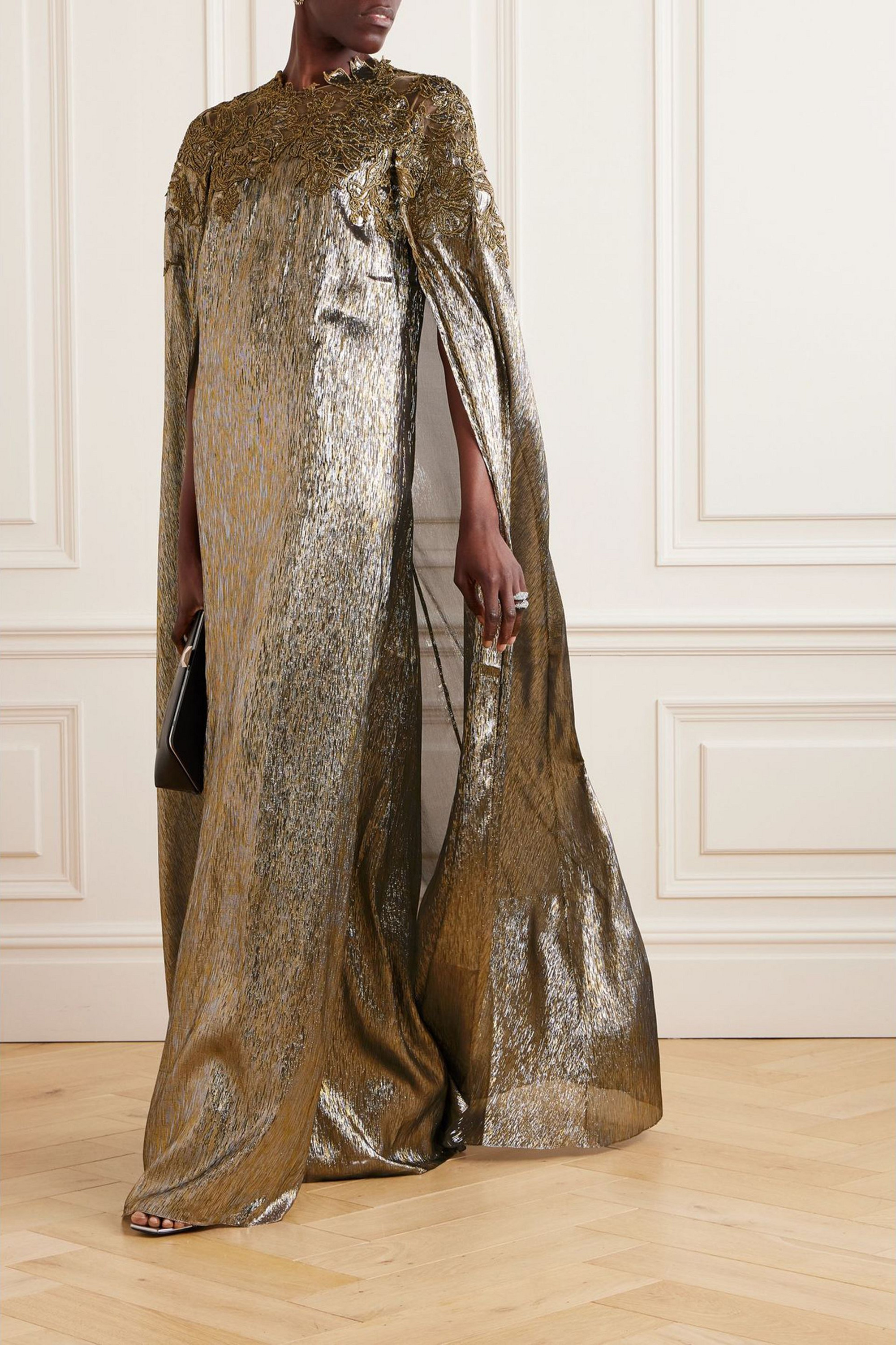 flowy metallic dress Open-Back Long Metallic Foil Prom Dress main image 1
