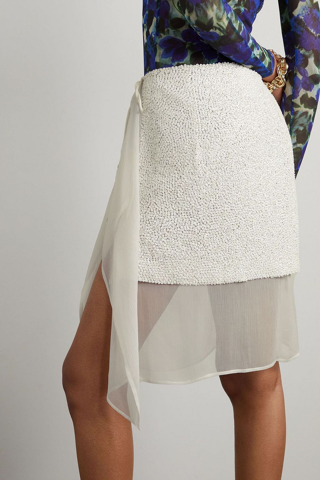 DRIES VAN NOTEN Ruffled sequined georgette mini wrap skirt